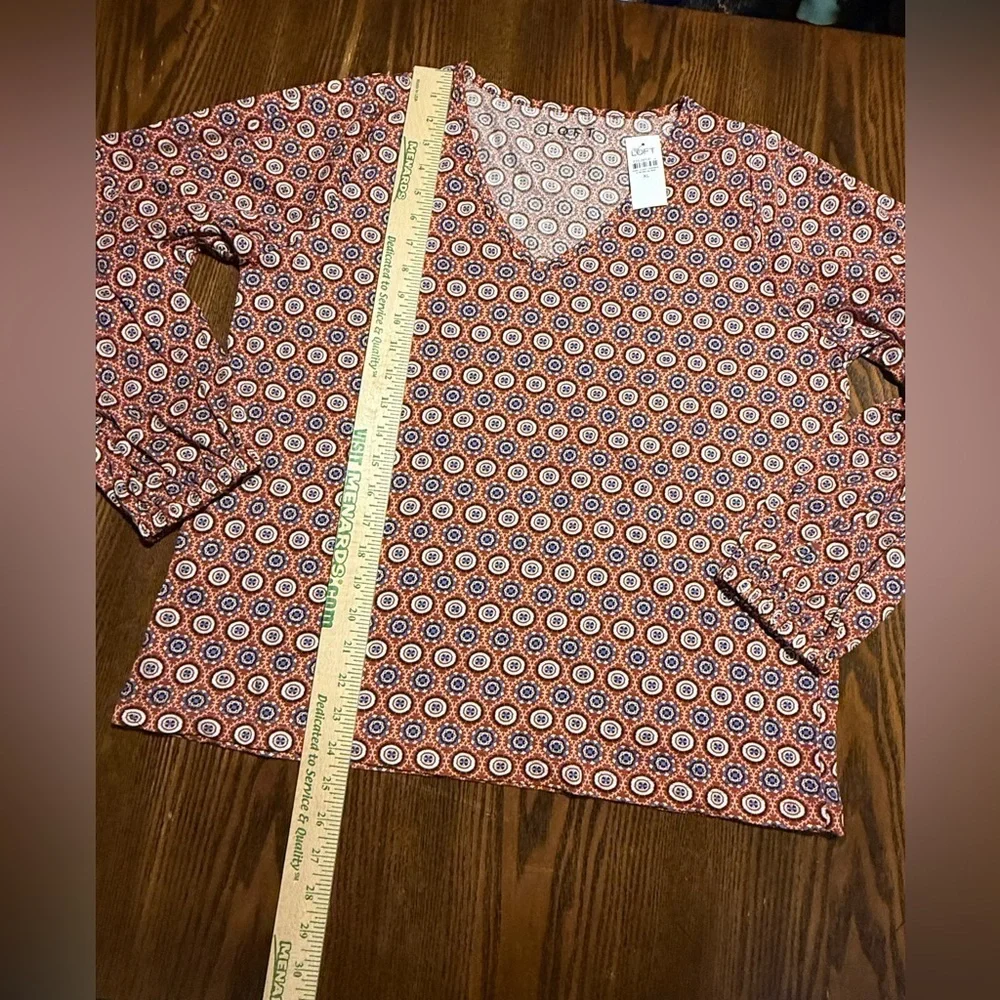 LOFT Ann Taylor Women's‎ SZ XL medallion Long puff Sleeve Blouse orange blue NWT